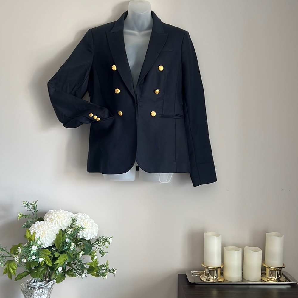 Banana Republic navy faux double breasted single hook blazer with pockets